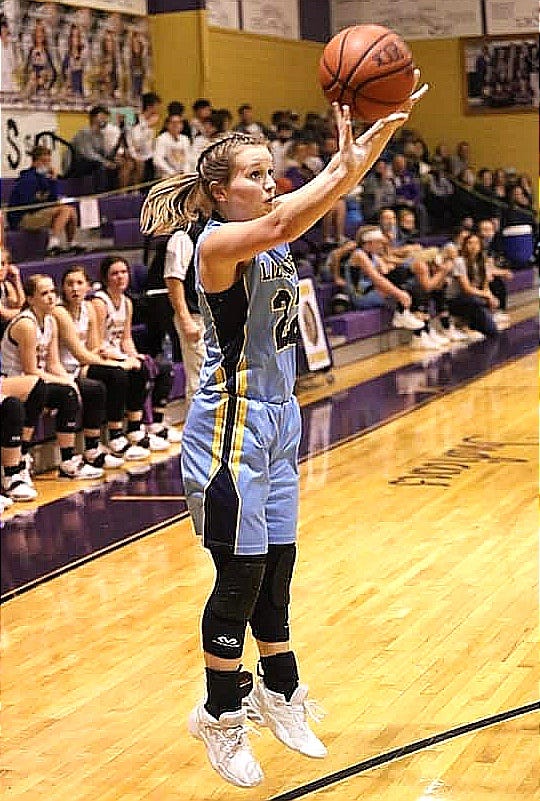 Evans' sharpshooter Riley Haus scored 24 points in the Lady Eagles' win on Monday over Negreet