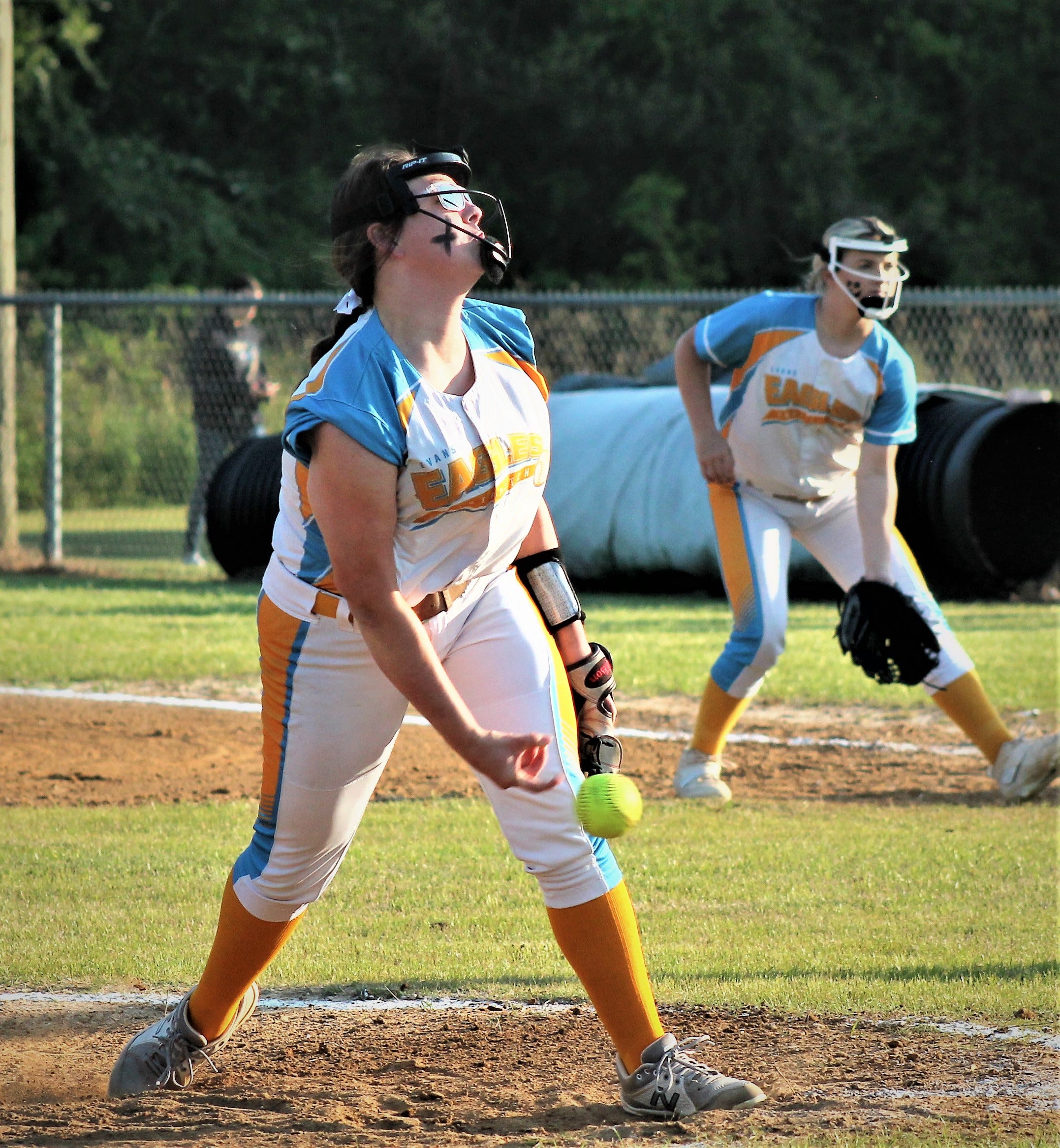 Evans pitcher Sadie Jeane fires a pitch to a batter during the second inning. Evans squeaked past Hicks, 5-4.