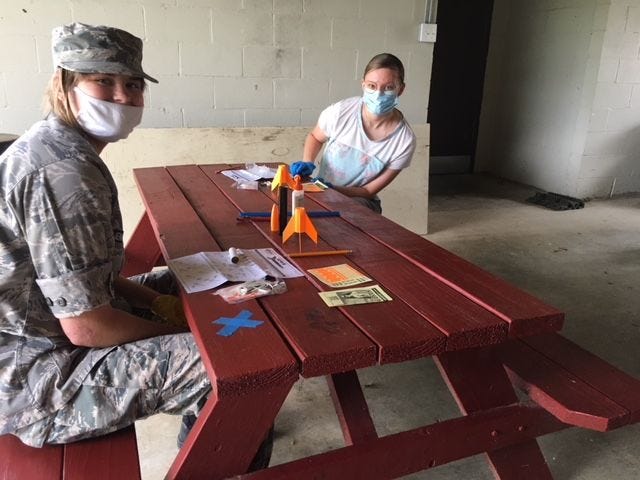 Rocket Build, C/Airman Jordan Jenkins, Cadet Ruby Gross.