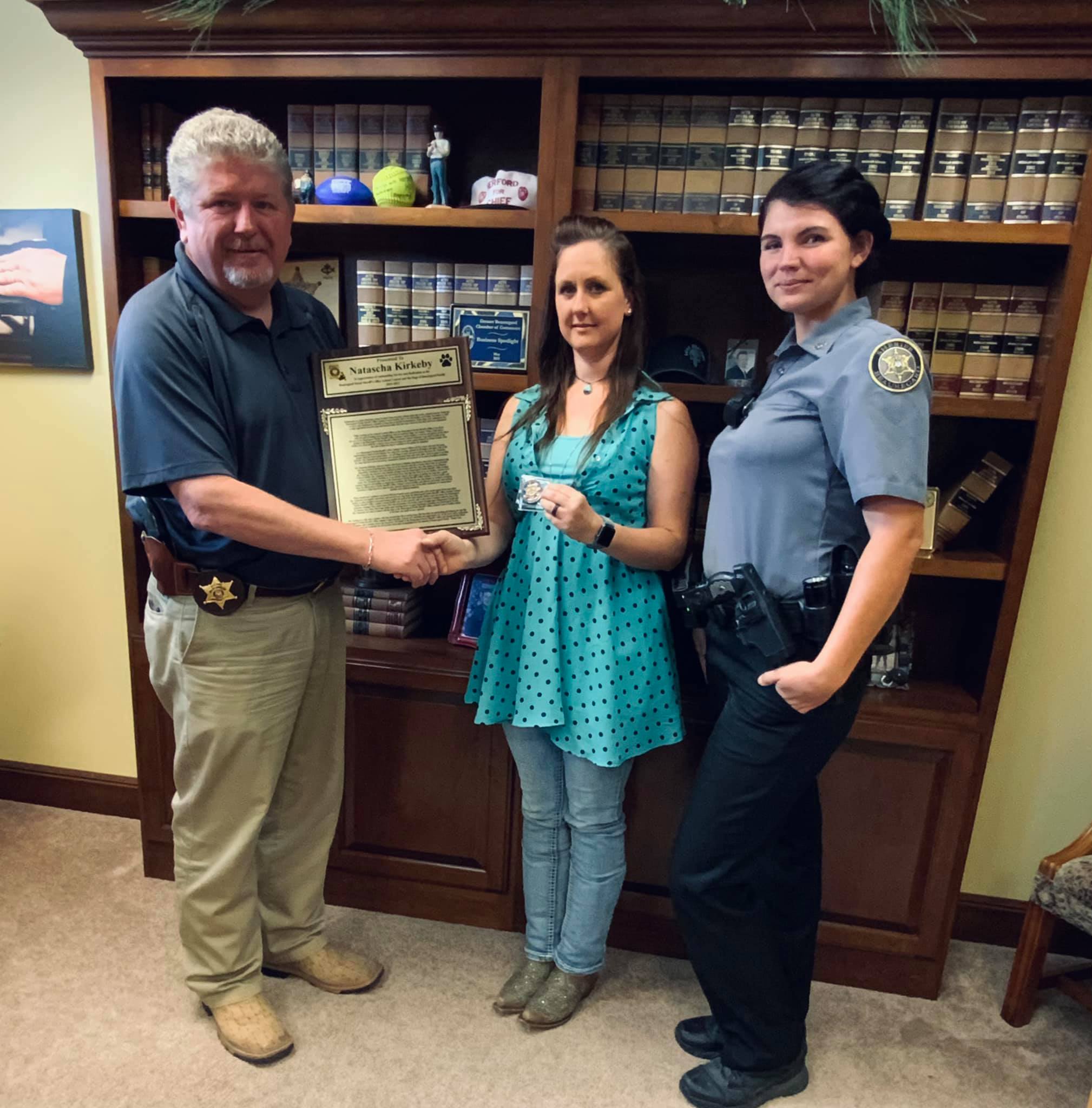 Natascha Kirkeby was honored for her dedicated volunteer service to the BPSO Animal control division.