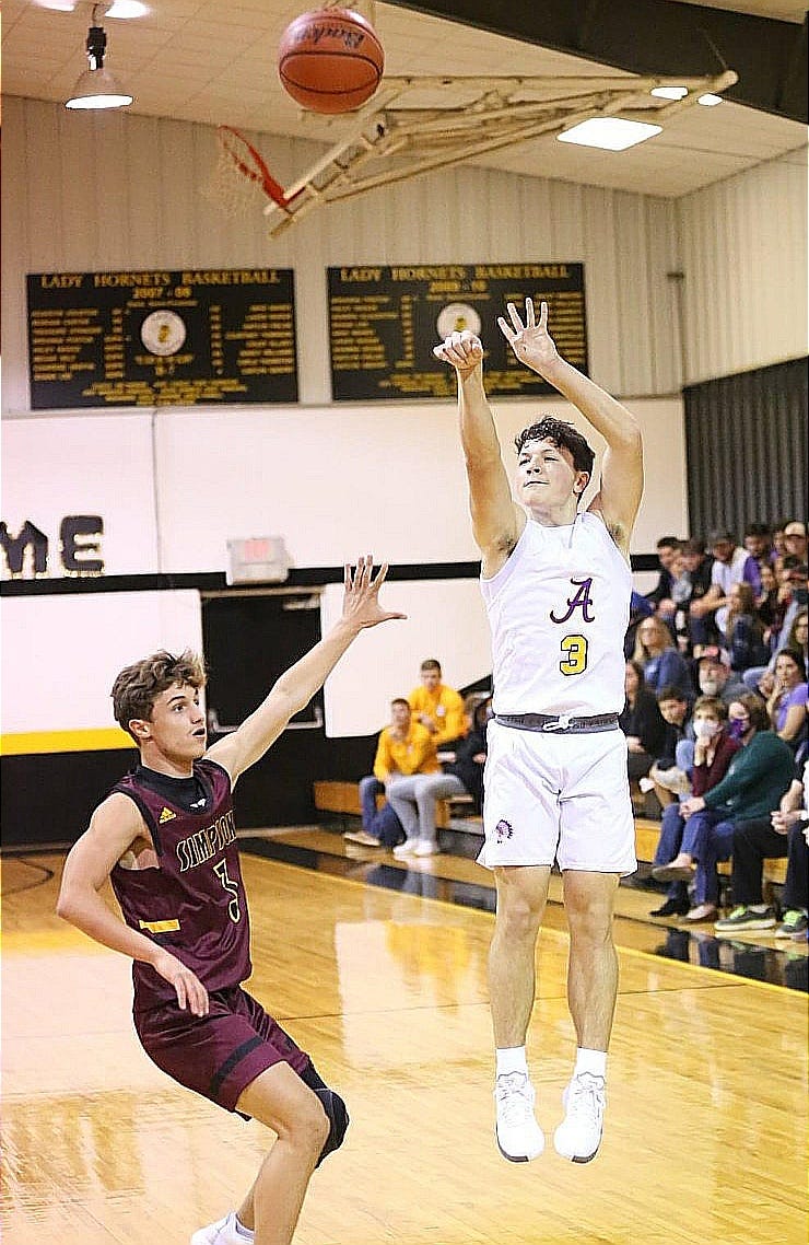 Anacoco point guard Drew Tebbe (3) had 17 points, leading the Indians to a 94-71 win over Ebarb on Thursday night at the Simpson Tournament.